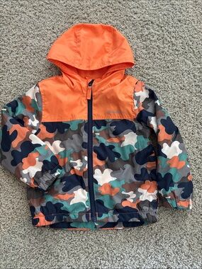 Kids Orange Hooded Camo Windbreaker Jacket